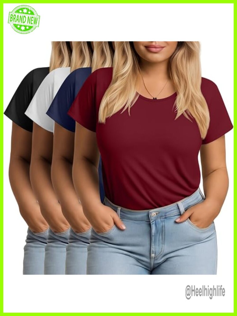 Plus Size Short Sleeve T-Shirts Crew Neck Loose Fit Casual Basic Tees 4 Pack